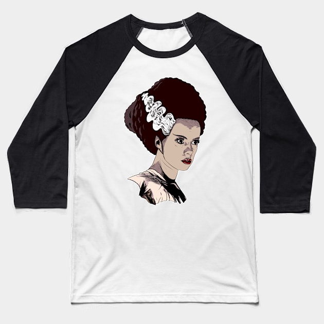 Bride of Frankenstein Baseball T-Shirt by Black Snow Comics